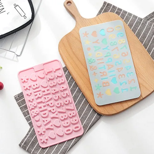 Vista 4 de Juego de 2 moldes de silicona con números de letras pequeñas, chocolate con caramelo, antiadherente, decoración de pastel de feliz cumpleaños, molde