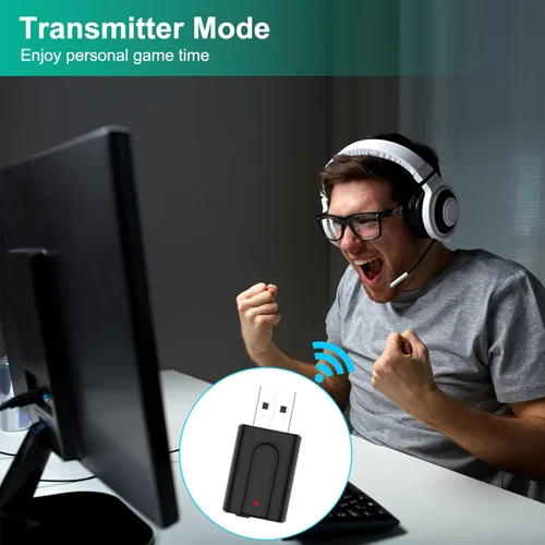 Vista 4 de Receptor transmisor USB Bluetooth 5.0, mini adaptador de audio inalámbrico 2 en 1, adaptador AUX Bluetooth de 0.138 in para TV, PC, auriculares