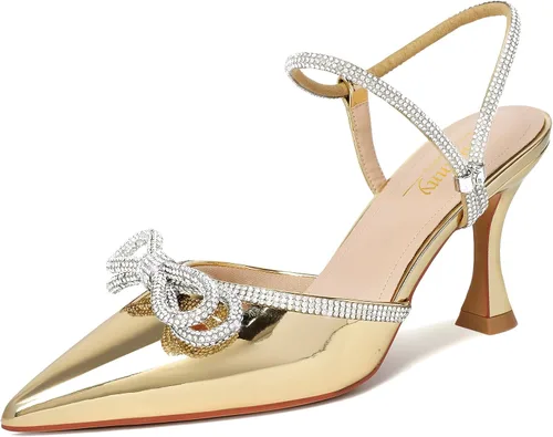 Vista 42 de Susanny - Zapatos de tacón bajo con strass para mujer, con punta puntiaguda, de tacón kitten, con cierre, ajustables, con correa, para vestido