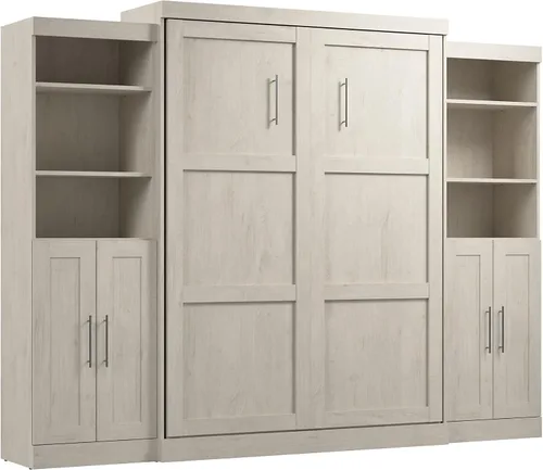 Vista 27 de Bestar Pur Queen Cama Murphy con gabinetes de almacenamiento de armario, marrón rústico de 115 pulgadas, arreglo para dormir que ahorra espacio