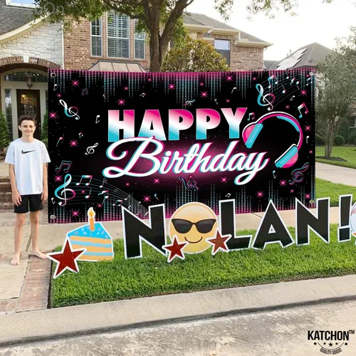 Vista 6 de KatchOn, Xtralarge - Cartel de feliz cumpleaños de TIK Tok, 72 x 44 pulgadas, pancarta de TIK Tok para decoraciones de feliz cumpleaños de TIK Tok