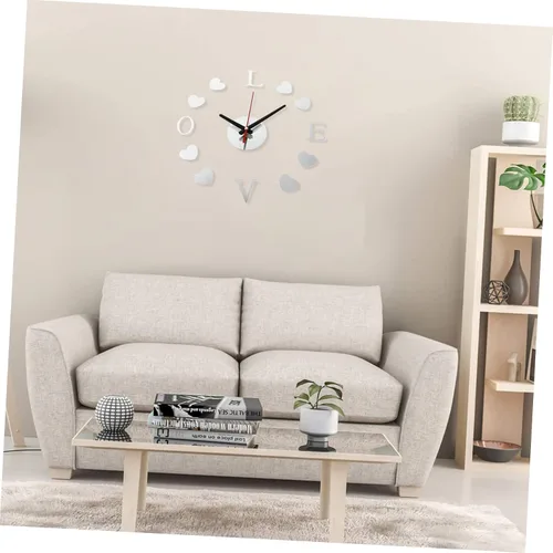 Vista 4 de Reloj de pared con espejo de amor, reloj de pared sin marco, reloj de espejo de corazón, reloj de pared extra grande, etiqueta engomada, reloj