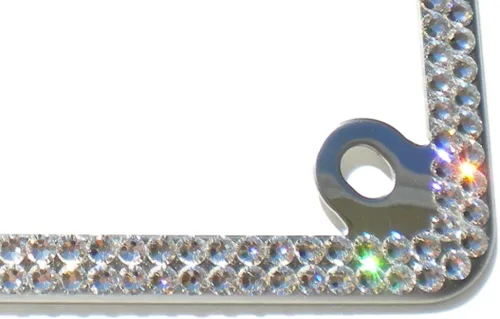 Vista 2 de Marco de matrícula de cristal de 2 filas con diamantes de imitación brillantes con cristales austriacos
