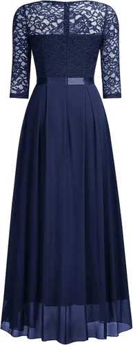 Vista 7 de Miusol Vestido largo de dama de honor con mangas 34 de contraste y encaje floral elegante para mujer