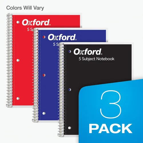 Vista 6 de Oxford Cuadernos de espiral, paquete de 3, 5 materias, cuadernos con rayas universitarias para la escuela, 8 x 10.5 pulgadas, 180 hojas, 4