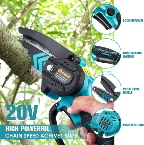 Vista 5 de Saker Mini motosierra, motosierra eléctrica portátil inalámbrica y Saker Mini motosierra inalámbrica de 6 pulgadas 2023 con interruptor de bloqueo