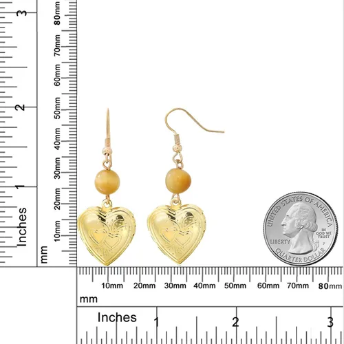 Vista 3 de Gem Stone King Impresionante medallón en forma de corazón abierto en tono dorado con pendientes redondos de ojo de tigre, Metal, piedras preciosas