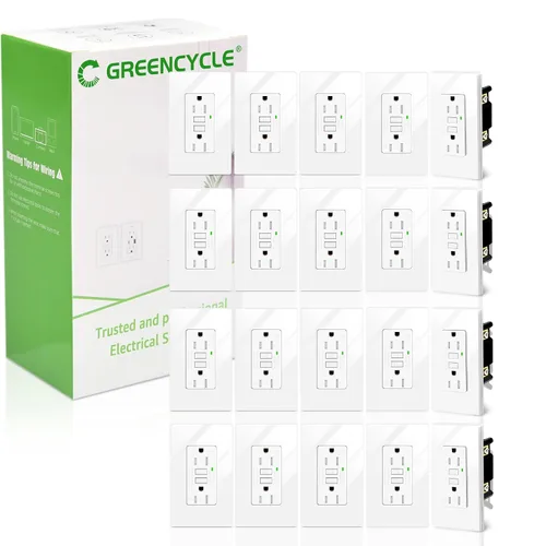 Vista 19 de Greencycle Toma GFCI de 15 amperios con puertos USB C y USB A, 1 unidad de toma eléctrica GFCI de prueba automática con USB, con indicador LED