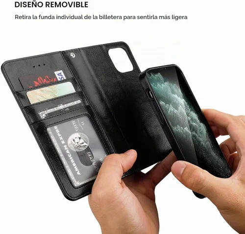 Vista 3 de Bocasal Funda tipo cartera compatible con iPhone 12 e iPhone 12 Pro con soporte para tarjetas de cuero PU magnética desmontable con soporte plegable