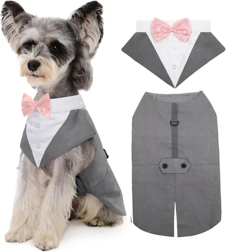 Vista 33 de Kuoser Conjunto de esmoquin para perro, traje de perro y bandana, disfraz Negro