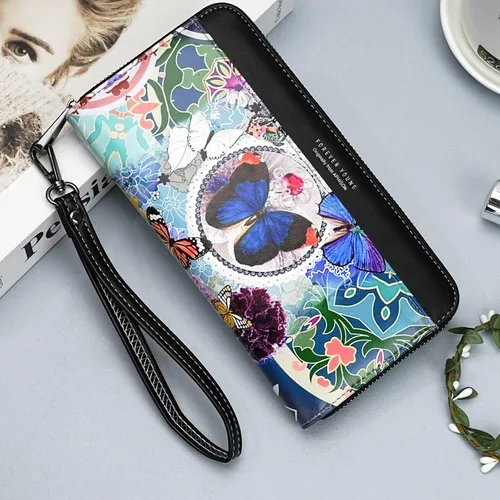 Vista 3 de APHISON Billetera para mujer, gran capacidad, monedero, tarjetero, RFID, pulsera, teléfono, cremallera, moneda, bolsillo de viaje