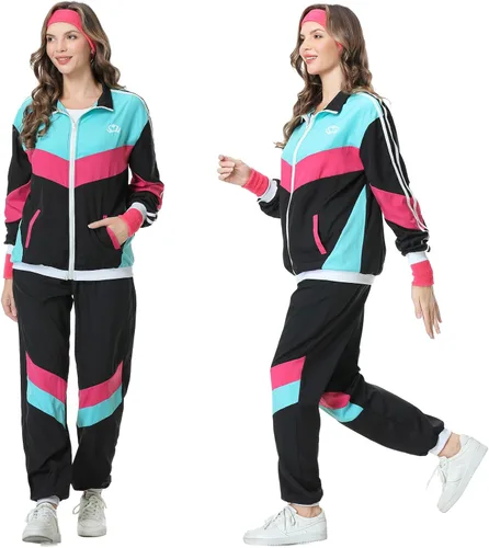 Vista 8 de Conjunto deportivo de los años 80 para hombres y mujeres, conjunto de rompevientos retro de los años 80 y 90 para hombres, traje deportivo