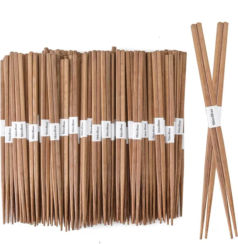 Vista 9 de 100 pares de palillos desechables de bambú separados con banda de papel para ir palillos de doble punta, 9.5 pulgadas (marrón)