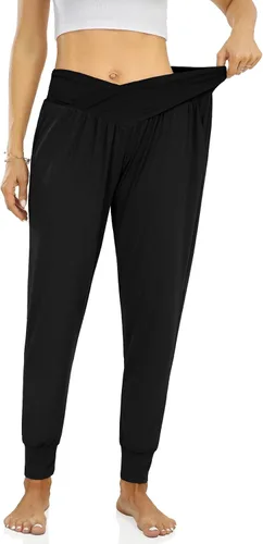 Vista 4 de TARSE Pantalones deportivos de yoga cómodos para mujer, holgados, pantalones deportivos de entrenamiento estilo harén, casuales, con bolsillos