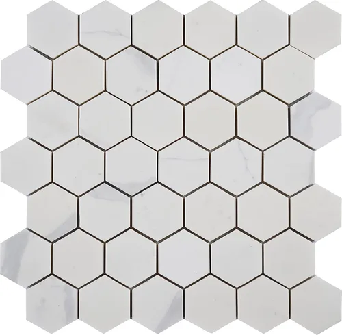 Vista 6 de 5 hojas de mosaico de mármol de ingeniería para salpicadero de cocina, piso de baño, colección hexagonal de 2", hexágono de 2"X2", 12"X12"X5/16