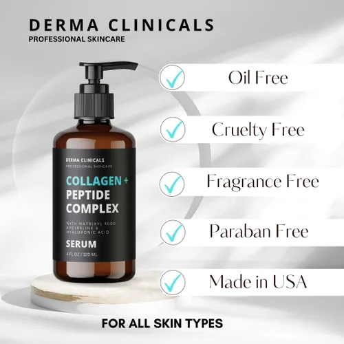 Vista 5 de DERMA CLINICALS Suero de péptido de colágeno con Matrixyl 3000 + Argireline, suero de ácido hialurónico, suero facial de colágeno
