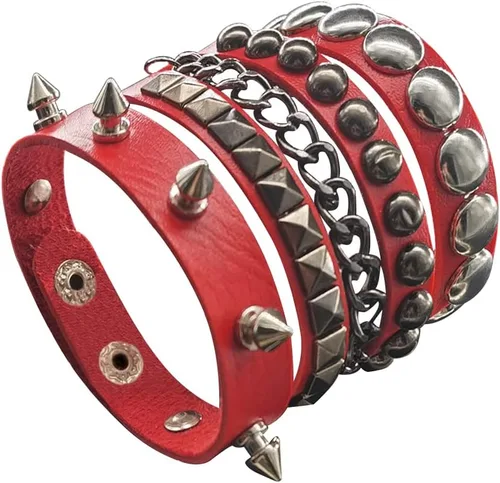 Vista 4 de TURTLEDOVE Pulsera de cuero punk – Pulsera de cuero gótica con tachuelas de metal – Accesorios punk rock de los años 80 para hombres y mujeres