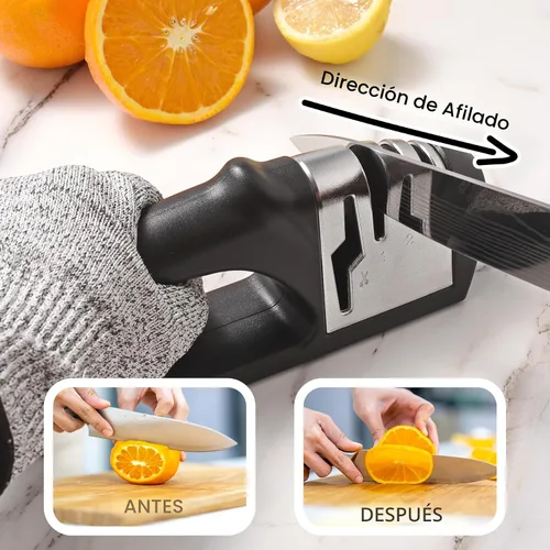 Vista 5 de HOTEC Afilador de cuchillos 4 en 1, afilador manual de 3 etapas para afilar cuchillos de cocina, 1 etapa para tijeras, piedra de cerámica, placas