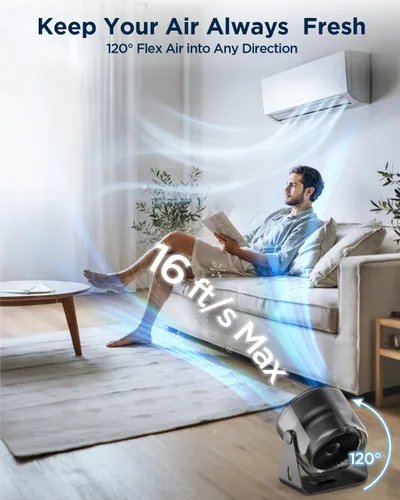 Vista 2 de EasyAcc Ventilador de escritorio turbo pequeño de 6000 mAh, máximo 24 horas de tiempo de trabajo, potente flujo de aire de 16 pies, ventilador