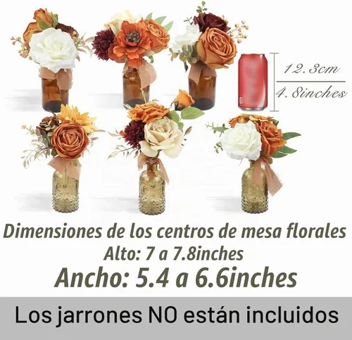 Vista 4 de Rinlong 6 centros de mesa de flores de otoño para bodas, terracota naranja quemada Naranja quemado