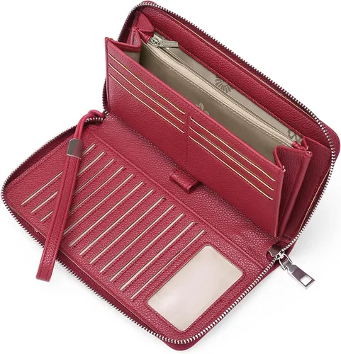 Vista 9 de GOIACII Cartera de piel con bloqueo RFID para mujer, con cremallera alrededor de gran capacidad, cartera larga para tarjetas de crédito, cartera