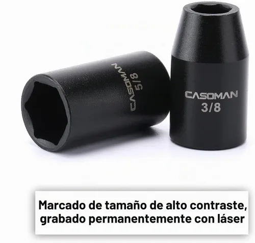 Vista 4 de CASOMAN Juego de dados de impacto poco profundo de 1/2 pulgada, 14 puntos, SAE, 3/8" a 1-1/4
