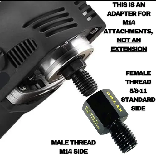 Vista 2 de Drilax Adaptador de amoladora angular M14 macho a 5/8-11 hembra, convertidor de rosca europeo a norteamericano para brocas de núcleo de diamante