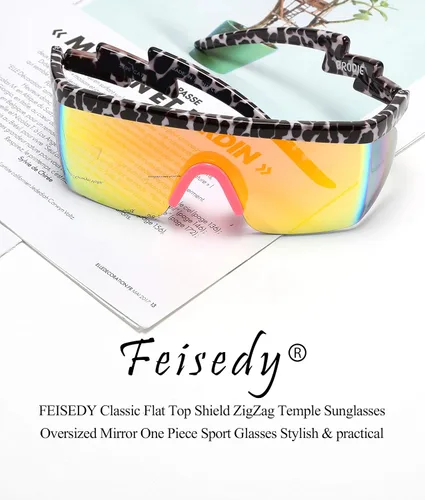 Vista 8 de FEISEDY Gafas de sol deportivas de gran tamaño de los años 80, gafas de esquí con parte superior plana, visera futurista de una pieza para mujeres