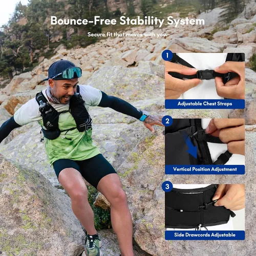 Vista 3 de Haimont 8L Trail Running Hydration Vest with Soft Flasks 2L Bladder Compatible, Bounce-Free Fit, Front Storage, Pole Loops, Whistle