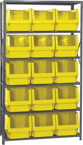 Vista 204 de Quantum QSBU-245BK Heavy Duty Shelving Unit with (7) Shelves and (24) QUS245 Black Bins for Garage Warehouse Storage Distribution 400 lb Load