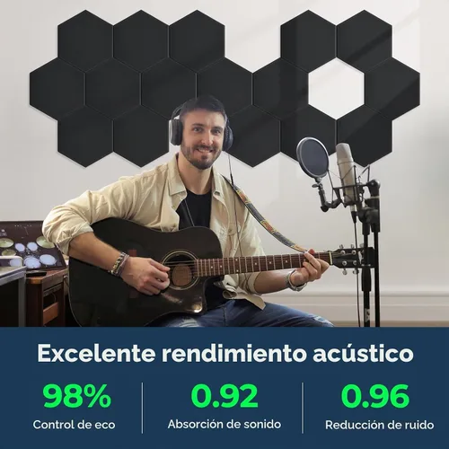 Vista 2 de Paquete de 12 paneles acústicos hexagonales, paneles de pared insonorizados de alta densidad de 12 x 10 x 0.4 pulgadas, paneles de pared acústicos