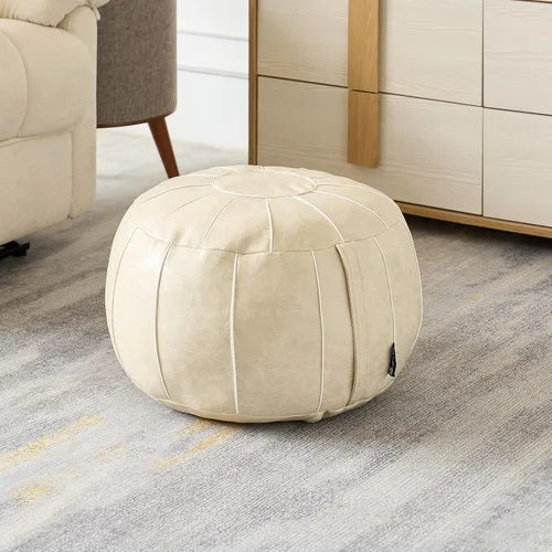 Vista 12 de Louis Donné Funda de Puf Otomano Marroquí SIN RELLENO de 21 Pulgadas, Reposapiés de Cuero Sintético Hecho a Mano, Funda de Puf Redondo