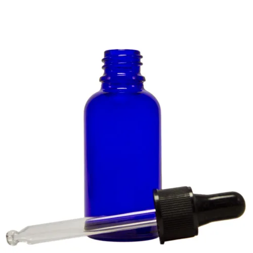 Vista 2 de PREMIUM VIALS CREATIVE PACKAGING SOLUTIONS Botella redonda de vidrio Boston azul de 1 onza con cuentagotas - Paquete de 12