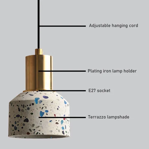 Vista 4 de Vintage Terrazzo Cylinder Pendant Light 2 Pack Retro Stone Hanging Fixture Gold Mini Concrete Chandelier for Dining Room Kitchen Island Hallway