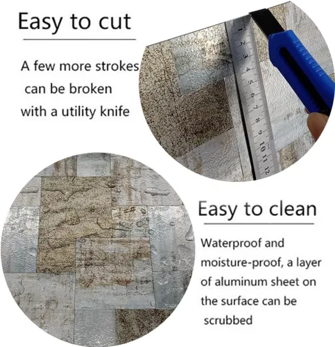 Vista 3 de WEIMEISC Azulejo de 10 hojas para salpicaduras de despegar y pegar, paneles de pared 3D de aluminio autoadhesivos, mosaico de metal para cocina