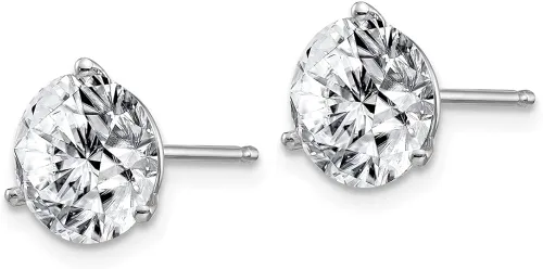 Vista 2 de Oro blanco de 14 quilates, 4,00 quilates. Pendientes redondos de 0.315in de Moissanite con 3 puntas de Martini, 0.315in