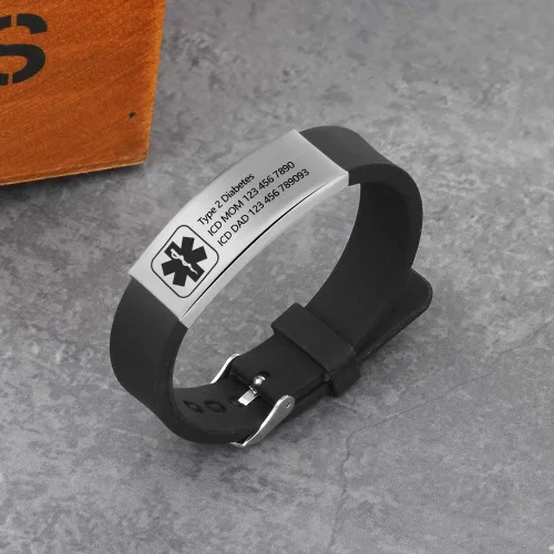 Vista 91 de OPALSTOCK Pulseras médicas personalizadas de silicona ajustable para identificación de emergencias, grabado gratuito, 9 pulgadas, resistente al