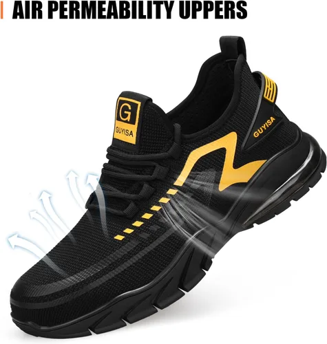 Vista 4 de GLANOUDUN Zapatos con punta de acero para hombre, zapatos de trabajo para hombres, zapatos de seguridad ligeros y cómodos, puntera de acero, zapatos