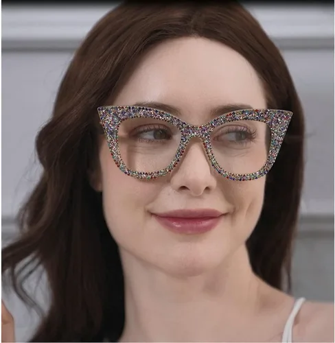 Vista 5 de Gafas de lectura con diseño de ojo de gato, diamantes de imitación brillantes con montura de diamante negro, lentes para lector de luz azul