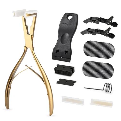 Vista 9 de Gomake Kit de herramientas de extensión de cabello con cinta adhesiva de superficie plana de acero inoxidable, pinzas de sujeción de sellado