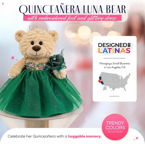 Vista 4 de Centro de mesa grande de 20.0 in de oso de peluche de quinceañera - Vestido elegante, regalo de recuerdo de gran tamaño para 15 años, decoración