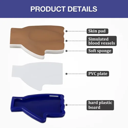 Vista 5 de IV Kit de práctica, entrenador de inyección de mano dorsal portátil Piel de silicona, Flashback simulado e inserción de catéter, Acceso venoso