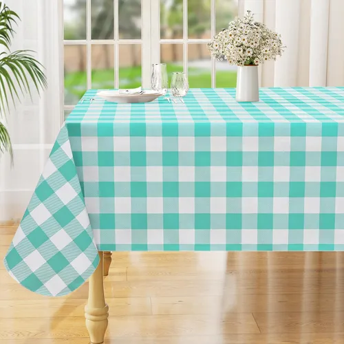 Vista 10 de Misaya - Mantel cuadrado de vinilo impermeable, mantel con respaldo de Aguamarina y blanco