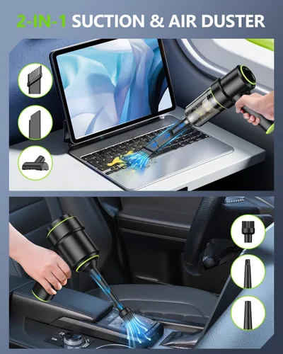 Vista 3 de CODN Aspiradora de Mano para Coche Portátil Inalámbrica 12000PA, Aspiradora de Mano 2 en 1 y Eliminador de Polvo con Múltiples Boquillas y Luz LED