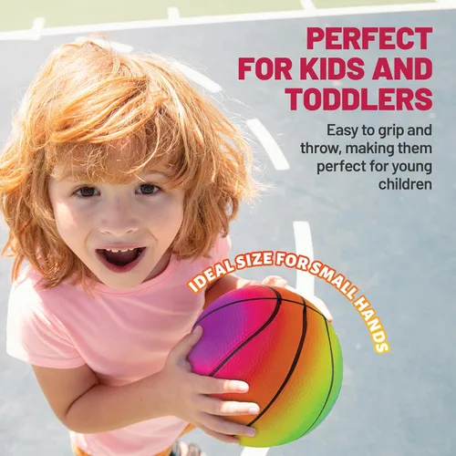 Vista 2 de Bedwina Mini bolas deportivas arcoíris – 5 pulgadas (paquete de 4) bolas inflables de vinilo para niños y niños pequeños con bomba de aire manual