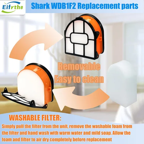 Vista 4 de Paquete de 4 cepillos y filte de repuesto WDB1F2 para aspiradora Shark WD101 WD201 WD100 WD200 AW201 WD200C WD201C WD101C AW261 wd160 HydroVac XL 3