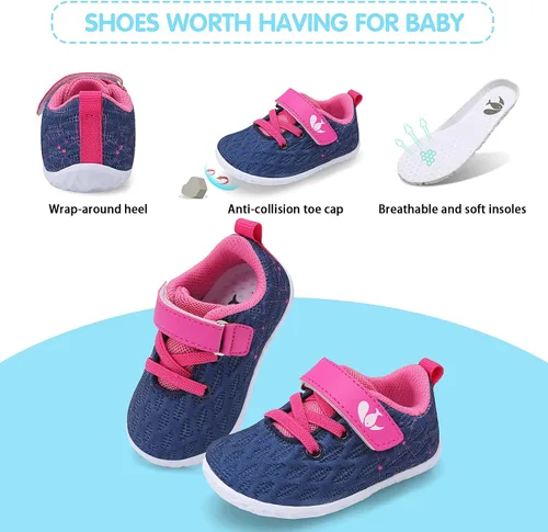 Vista 3 de FEETCITY Zapatillas de bebé para niños y niñas, zapatos de primera caminata, zapatos de cuna para recién nacidos, zapatos sin cordones para niños