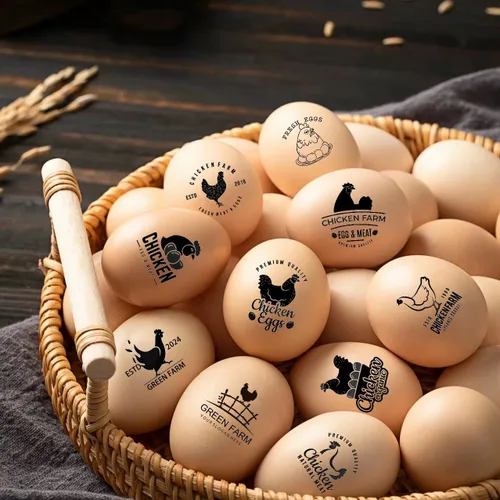 Vista 4 de Sello de huevo, sellos de huevos personalizados para huevos frescos, diseños únicos personalizados para huevos de gallina de granja, marca en huevos