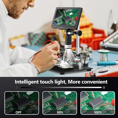 Vista 7 de Hayve Microscopio digital 4K, microscopio de monedas HDMI de 48 MP con pantalla IPS de 7 pulgadas, microscopio de soldadura 1500X con luces
