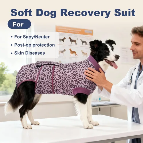 Vista 2 de Jiupety Traje de recuperación para perros ajustable, body para perros para heridas abdominales después de cirugía, collar electrónico sustituto Pink